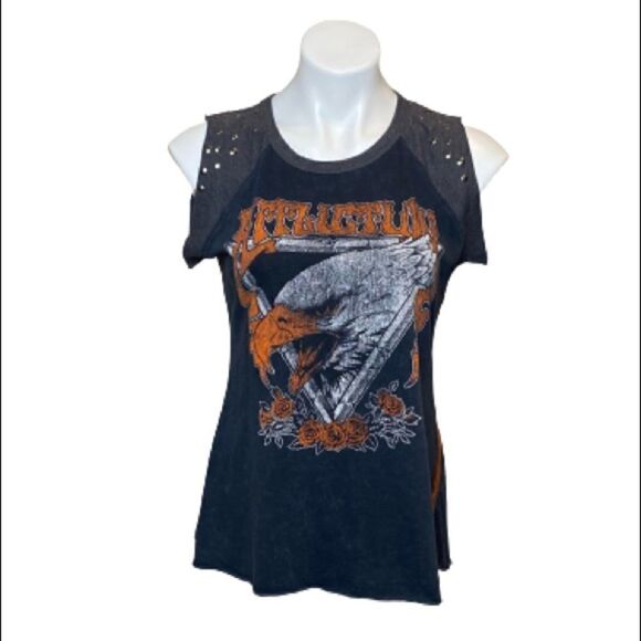Affliction Tops - Affliction rock n eagle black and gray studded tank size M